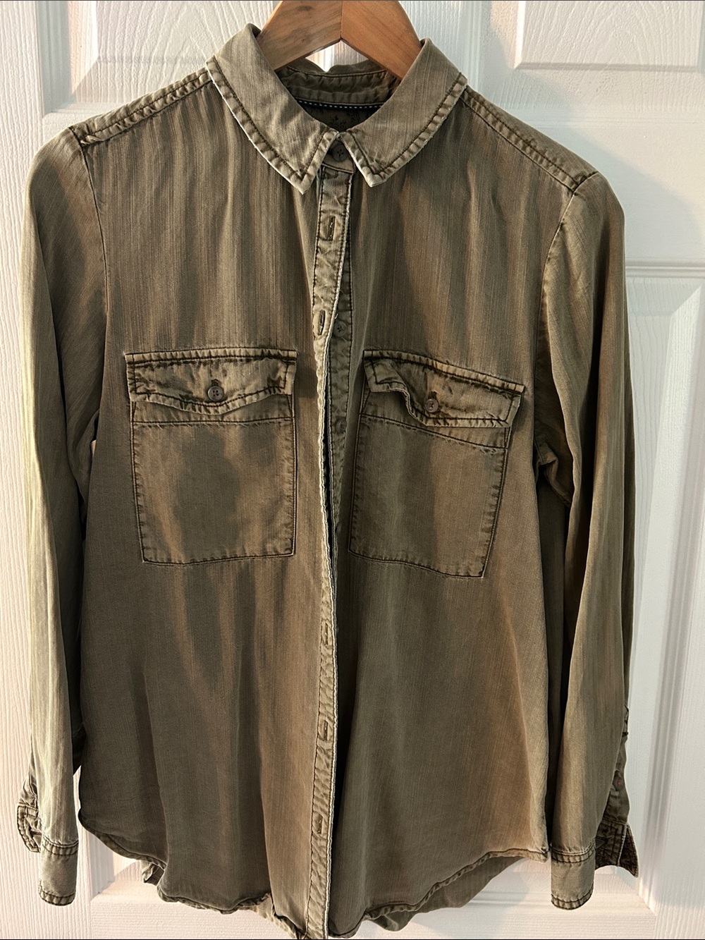 Pilcro Olive Green Button-Front Women's Shirt